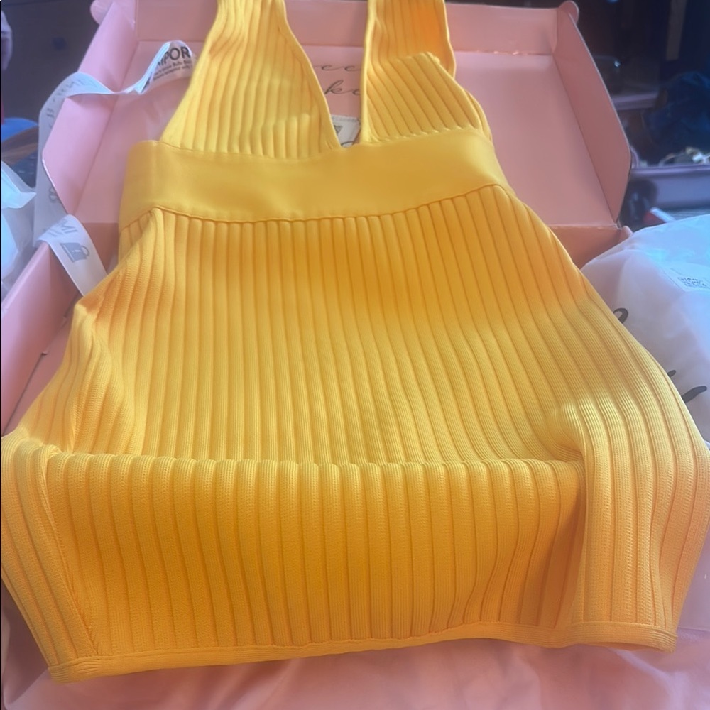 Oh Polly Vibrant Yellow Ribbed Halter Top